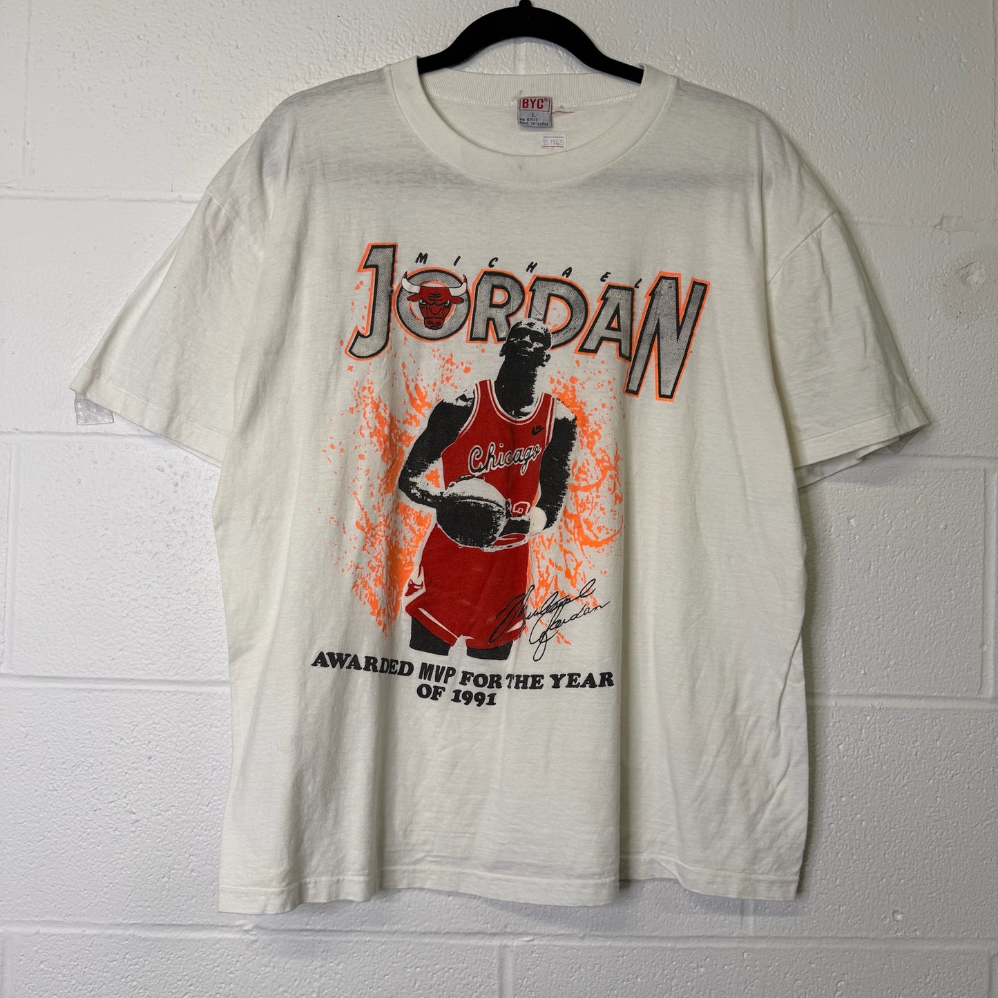 1991 Michael Jordan NBA MVP T-shirt Sz L (B692)