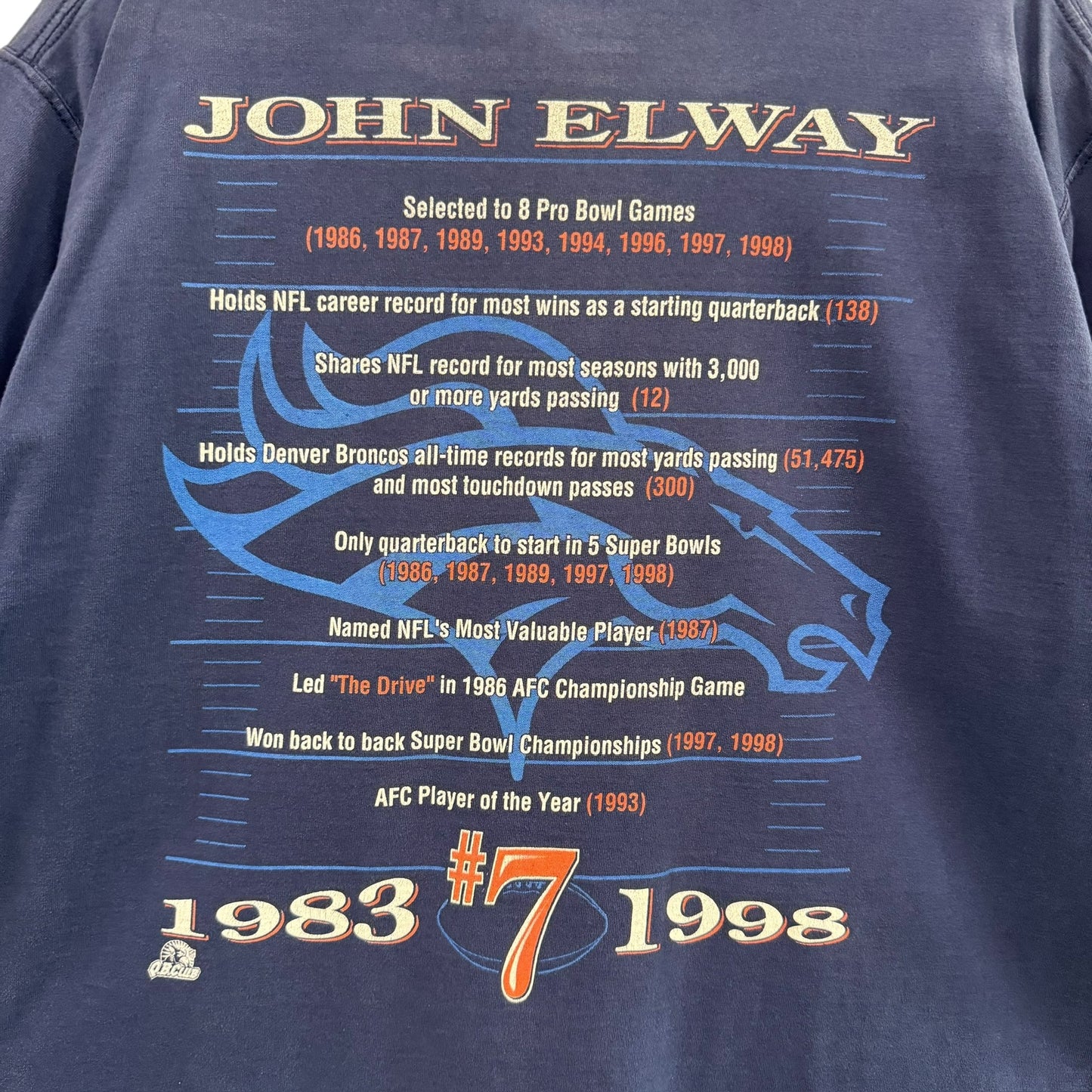 1998 John Elway Denver Broncos NFL T-Shirt Sz L (B1261)