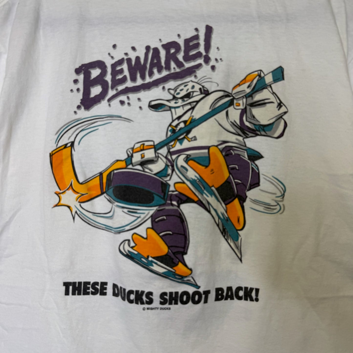 FIRST MEASUREMENT 90's Mighty Ducks T-Shirt Sz L (B2938)