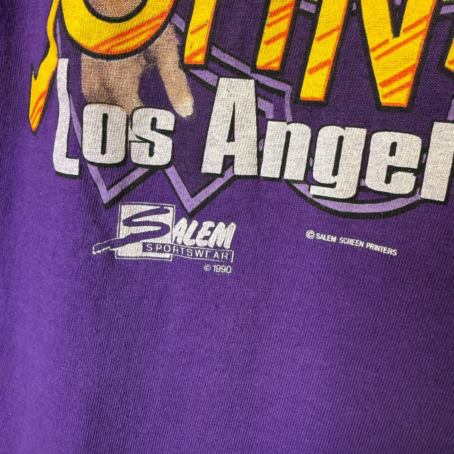 1990 Magic Johnson Los Angeles Lakers Salem NBA T-shirt Sz L (A3093)