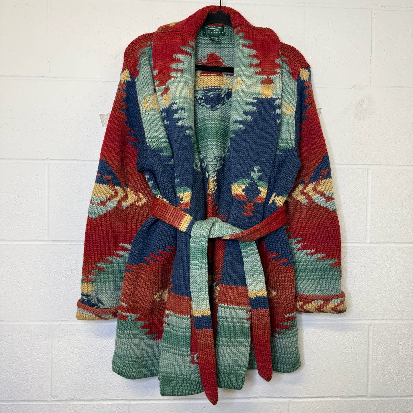 Vintage Polo Ralph Lauren Hand Knit Cardigan Jacket 100% Wool