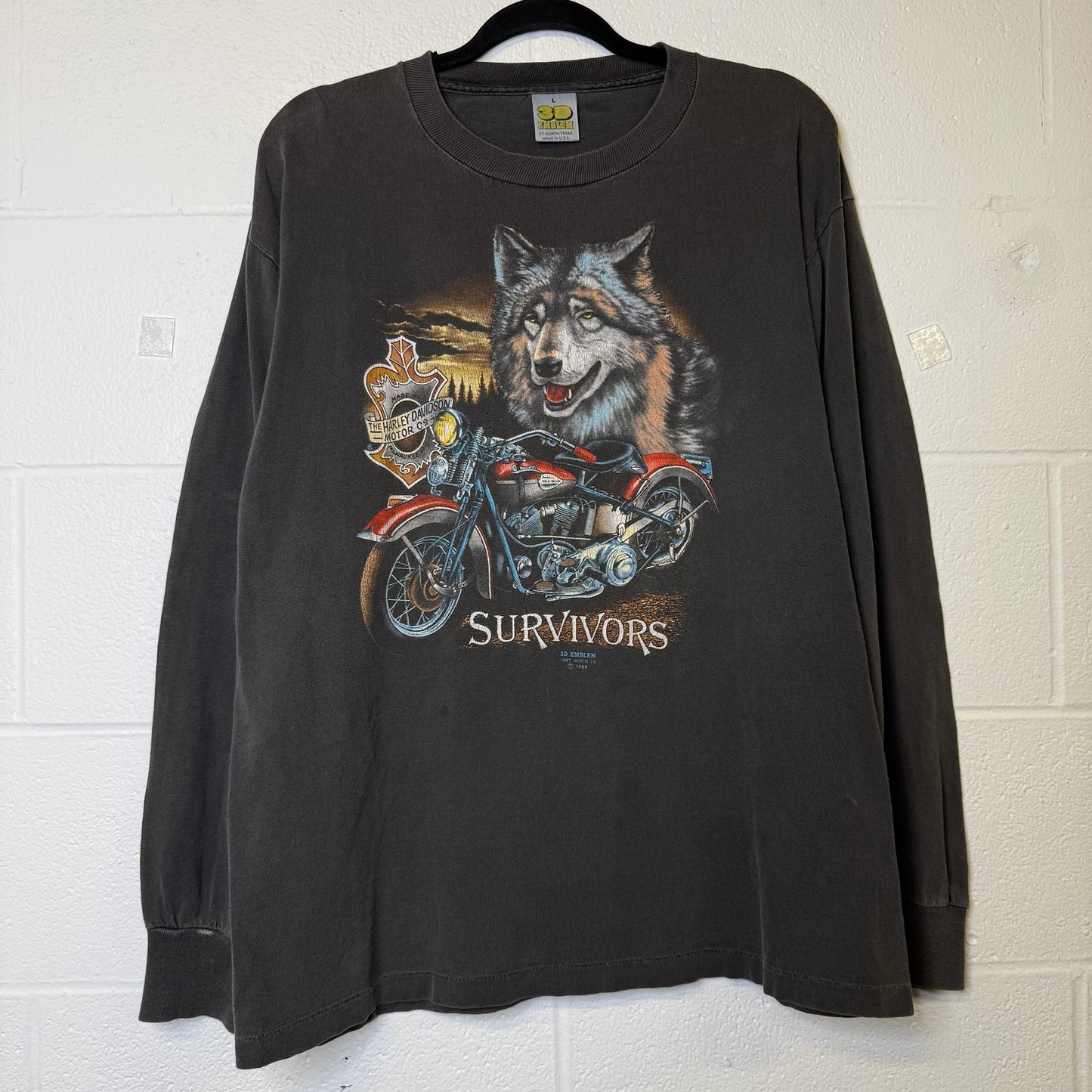 1989 Harley Davidson 3D Emblem Long Sleeve T-Shirt Sz L (B2263)