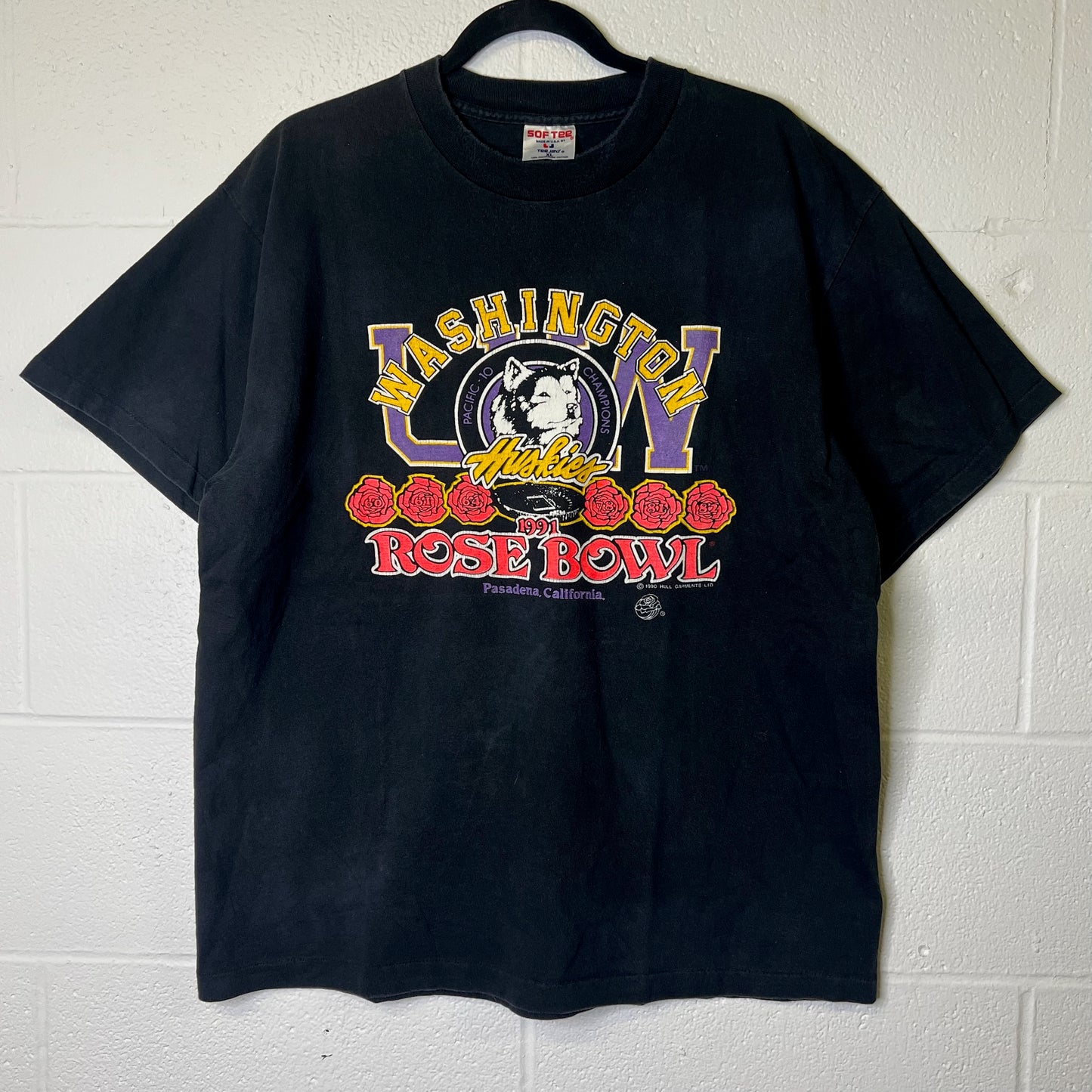 1990 Washington Huskies Rose Bowl NCAA T-shirt Sz L (B2446)