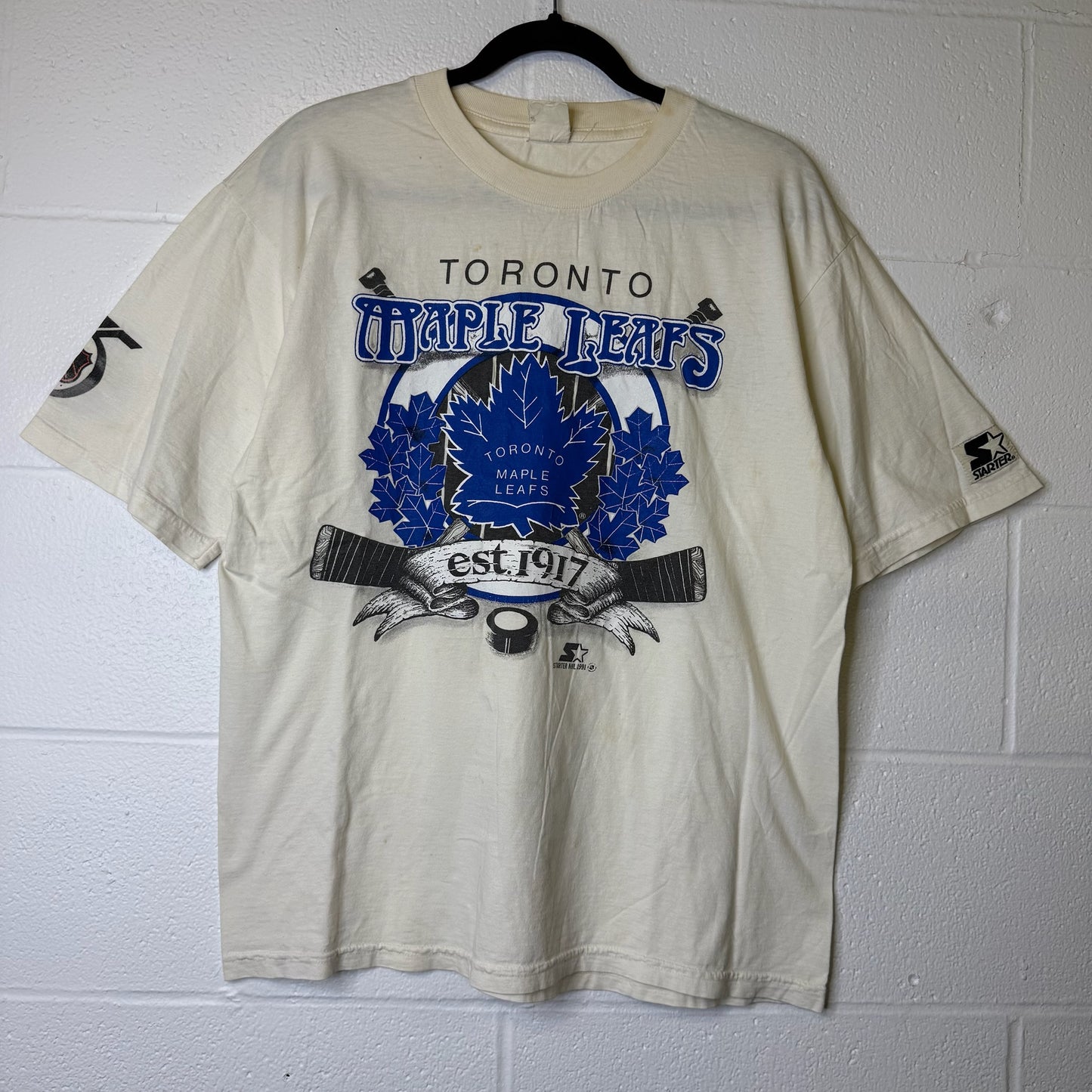 1991 Toronto Maple Leafs NHL T-shirt Sz L (B2415)