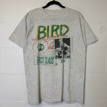 1990 Boston Celtics Larry Bird Salem Stamp NBA T-Shirt Sz L (B2203)