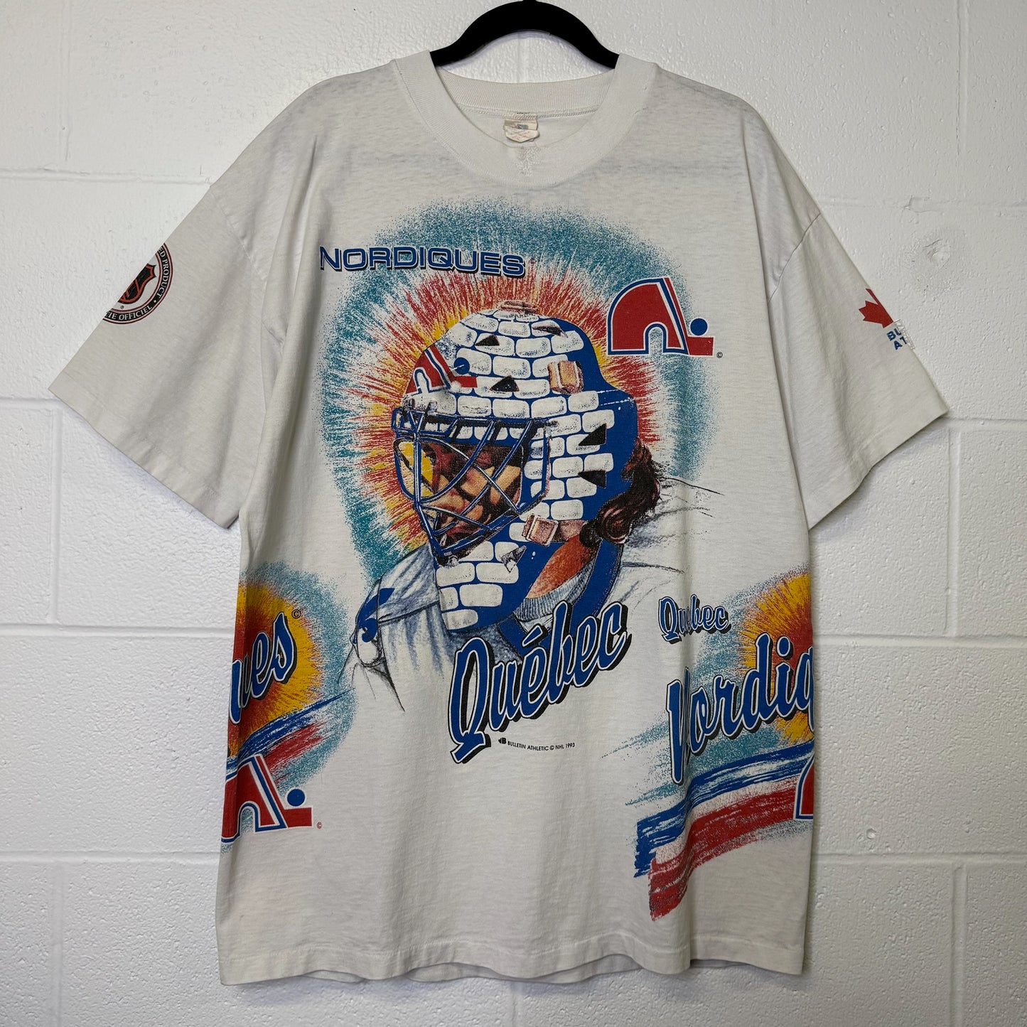 1993 Quebec Nordiques NHL Bulletin T-shirt Sz XL (B582)