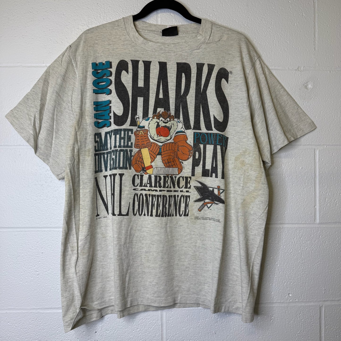 1992 San Jose Sharks Taz NHL T-shirt (B2405)