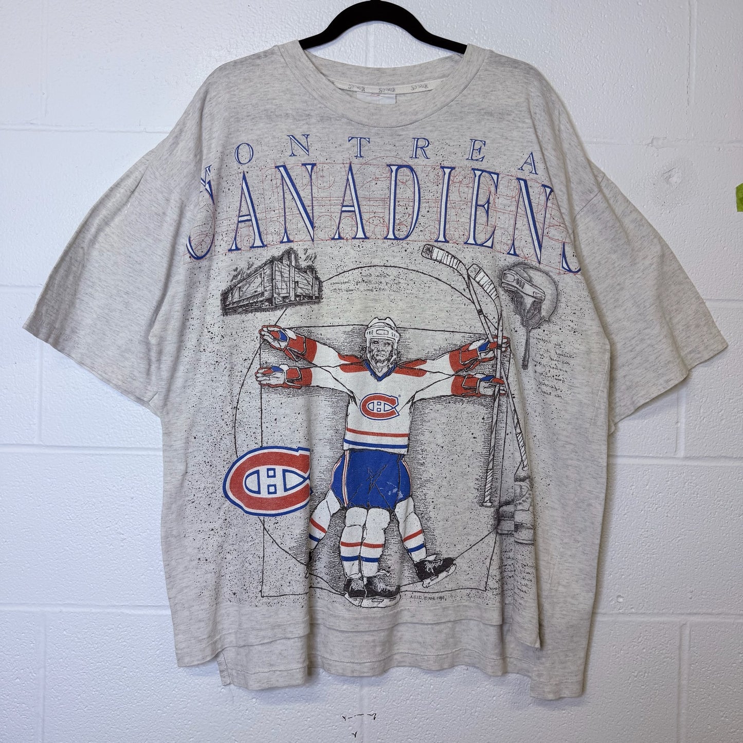 90s Montreal Canadiens Vetruvian Man T-shirt Sz XL (B1616)