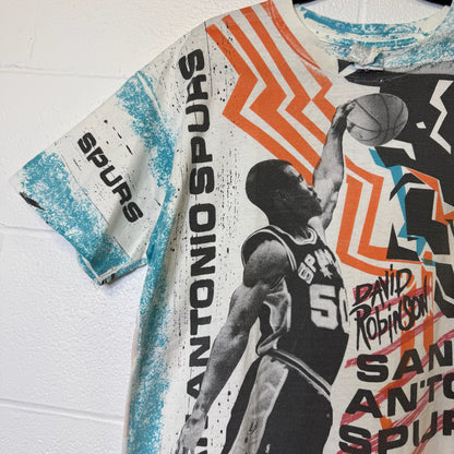 90's San Antonio Spurs David Robinson NBA AOP T-Shirt Sz L (B2194)
