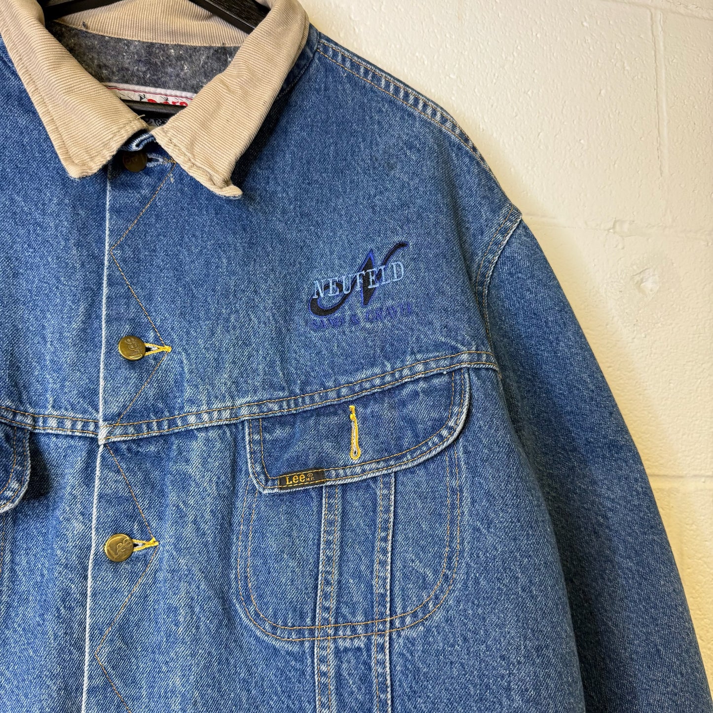 Need measurements 90's Lee Storm Rider Denim Coat Jacket Sz 44 (B1959)