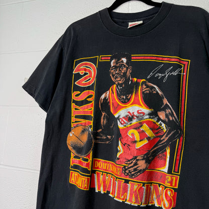 90s Atlanta Hawks Dominique Wilkins Nutmeg NBA Stats T-Shirt Sz L