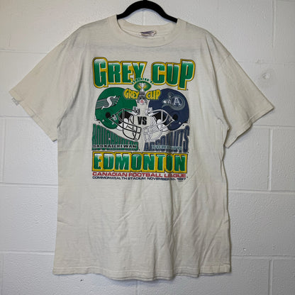 1997 Saskatchewan Roughriders vs Montreal Argonauts CFL Grey Cup T-shirt Sz L (B2111)
