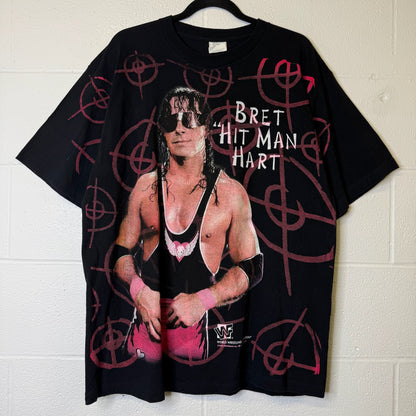 90's Bret Hart WWF All Over Print T-Shirt Sz XL (B2640)