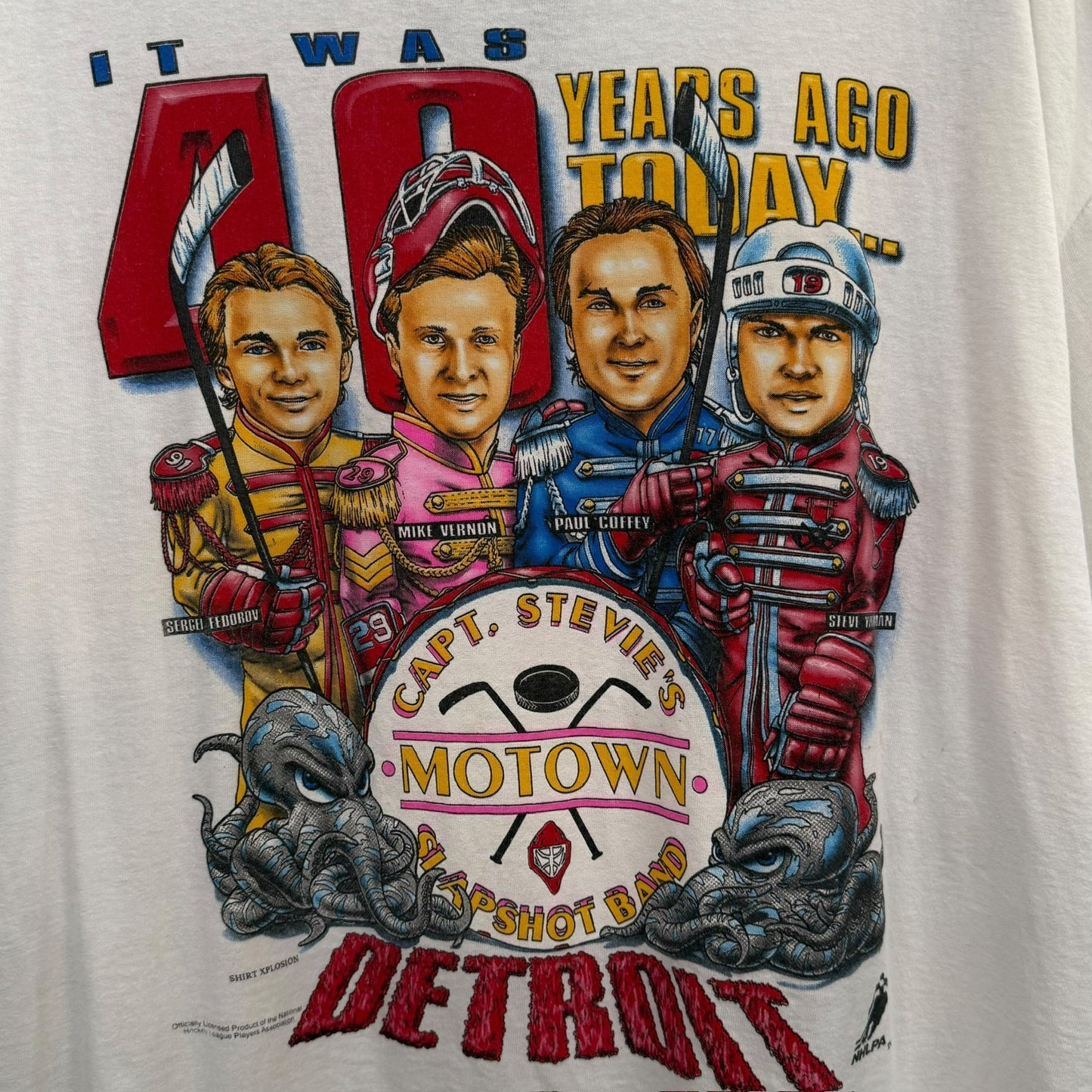 90s Detroit Red Wings NHL Xplosion Caricature T-Shirt Sz XL