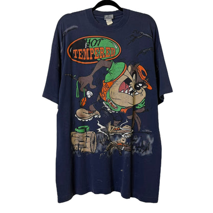 1996 Tasmanian Devil "Hot Tempered" Camping Cartoon T-shirt Sz XL (A3671)