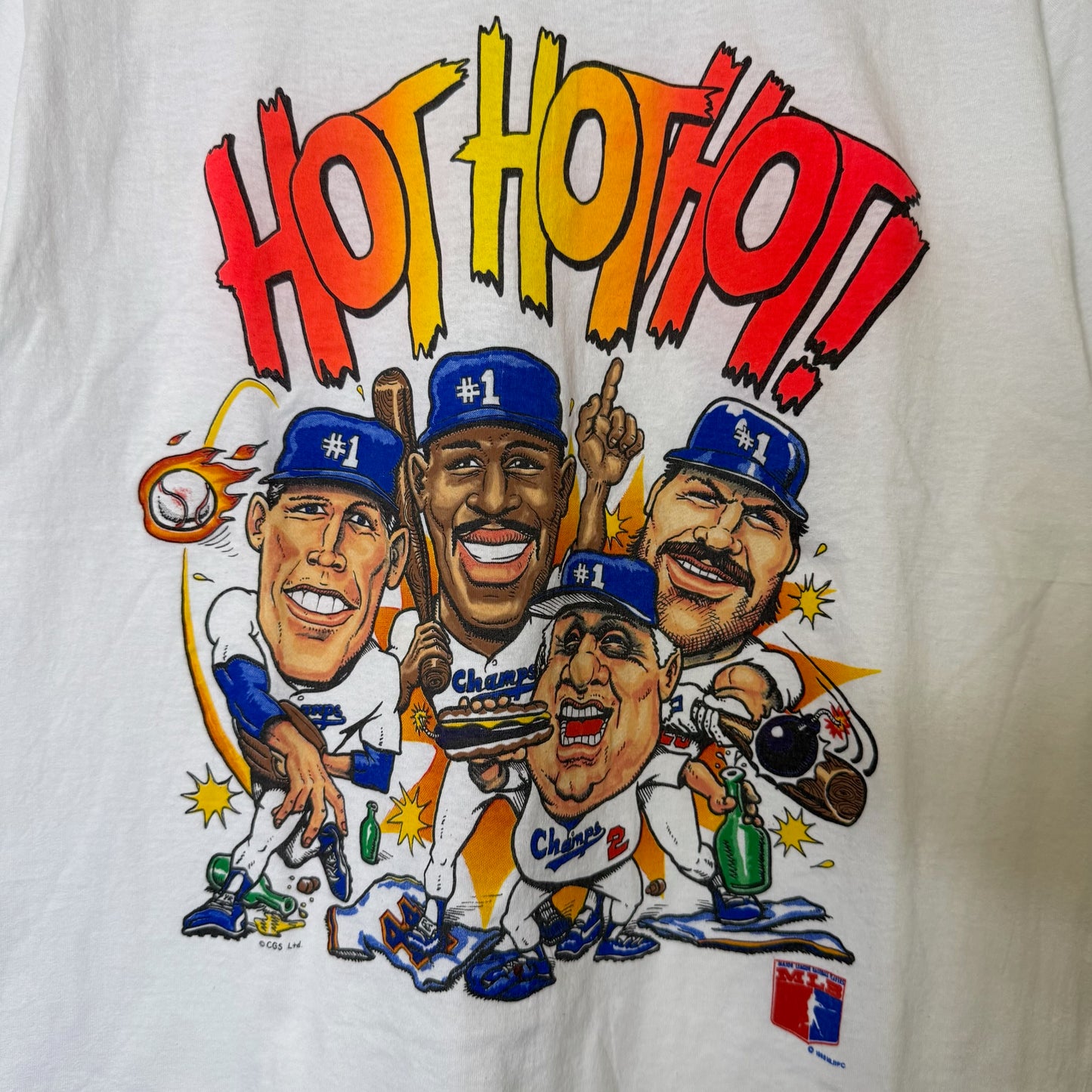 Los Angeles Dodgers 1988 Caricature Baseball Hot Hot Hot T Shirt XL (B2538)