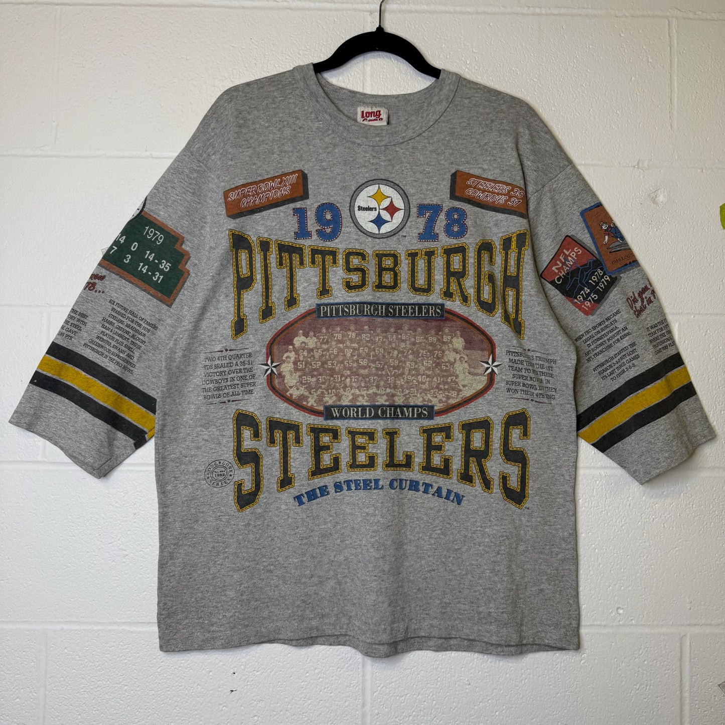 90's Pittsburgh Steelers NFL Long Gone 3/4 Sleeve Shirt Sz L (B2638)