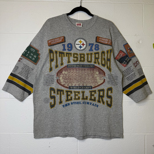 90's Pittsburgh Steelers NFL Long Gone 3/4 Sleeve Shirt Sz L (B2638)