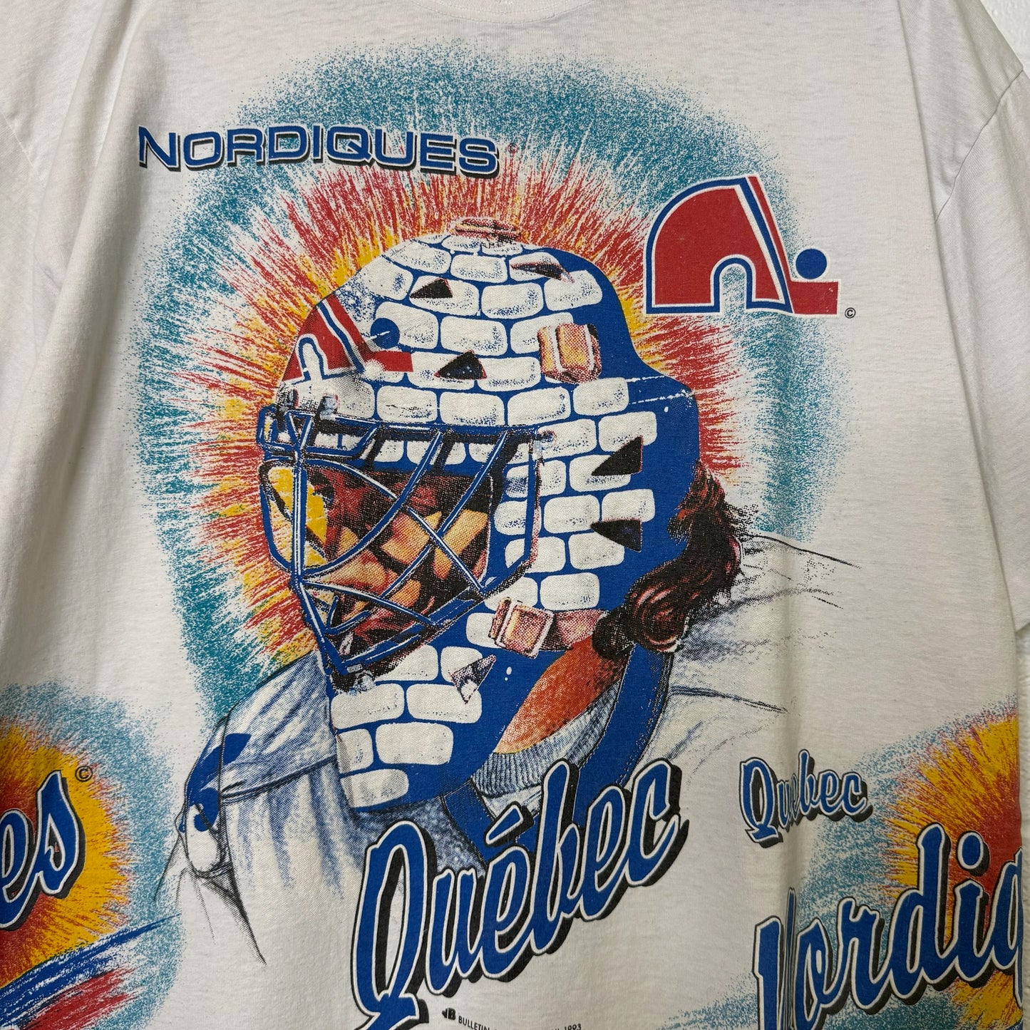 1993 Quebec Nordiques NHL Bulletin T-shirt Sz XL (B582)