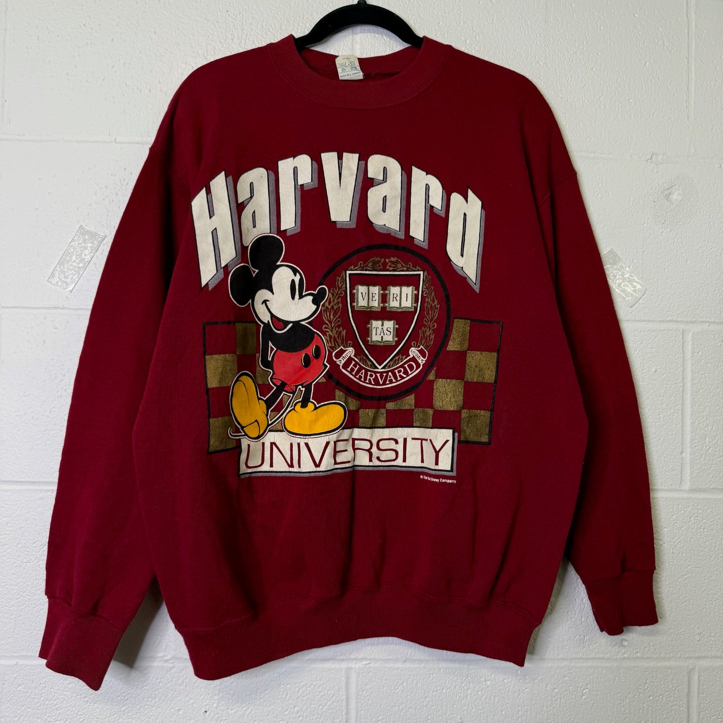 90's Harvard Mickey Mouse Disney College Crewneck Sz L (B665)