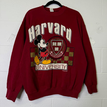 90's Harvard Mickey Mouse Disney College Crewneck Sz L (B665)