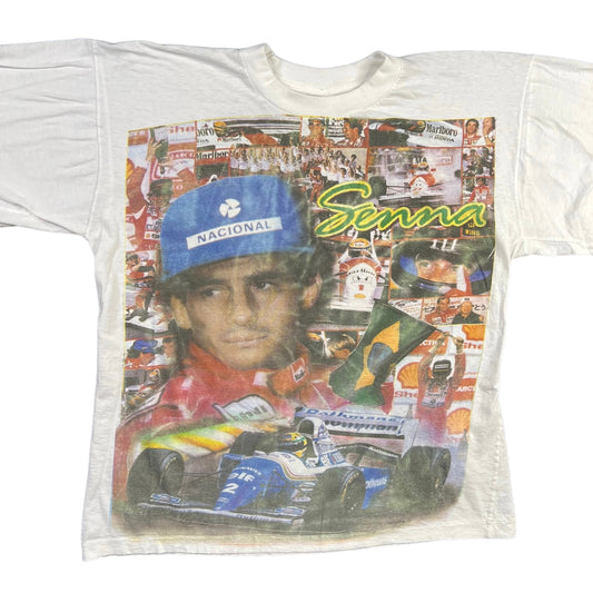 80s Ayrton Senna F1 AOP T-shirt Sz 2XL