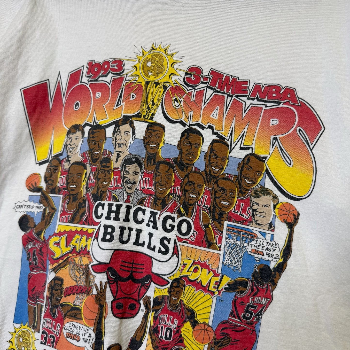 1993 Chicago Bulls Salem Comic NBA T-Shirt Sz L (B2197)