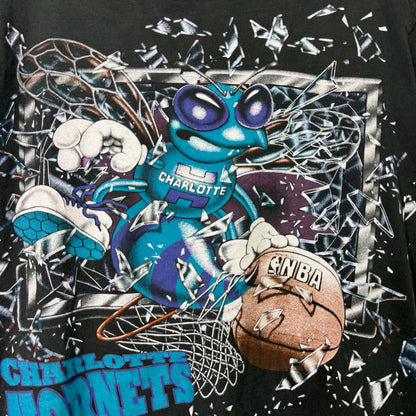 90s Charlotte Hornets NBA Shattered Backboard T-Shirt Sz L