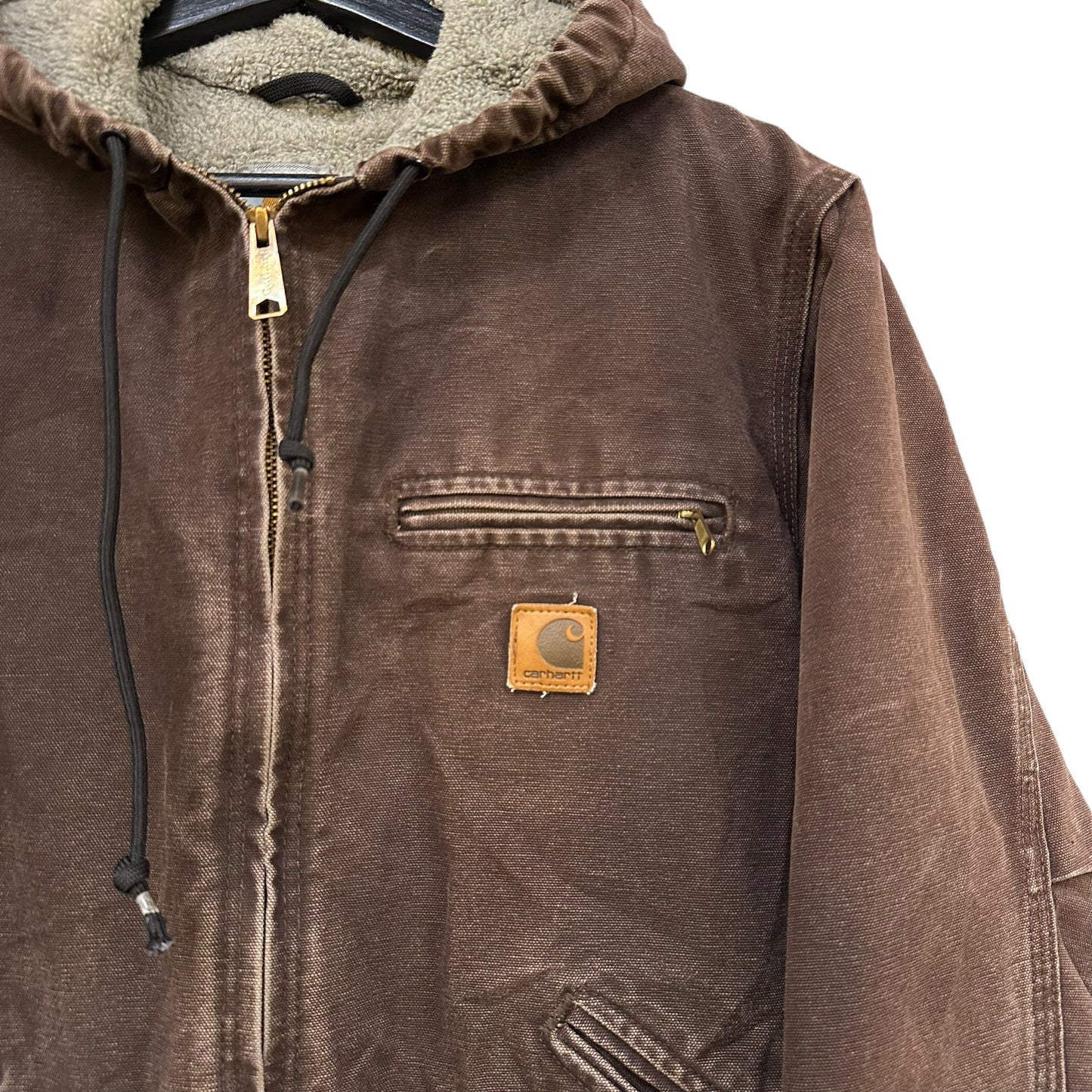 Carhartt Brown Sherpa Lined Hooded Jacket Sz S (A7589)