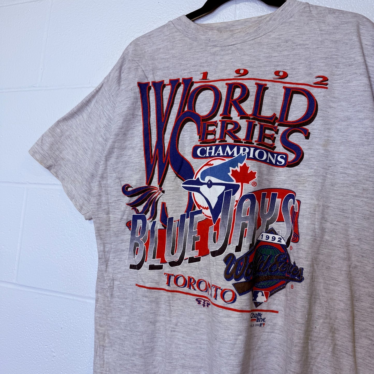 1992 Toronto Blue Jays MLB World Series T-shirt Sz L (B2334)