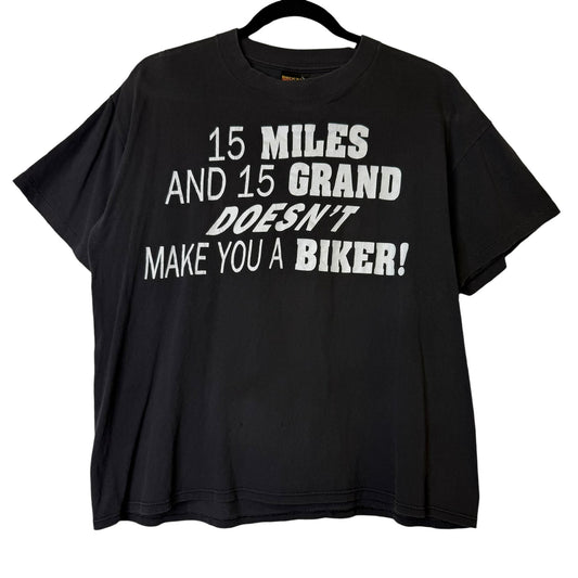 1996 15 Miles and 15 Grand Doesn't Make you a Biker Harley Davidson T-Shirt Sz L (B1353)