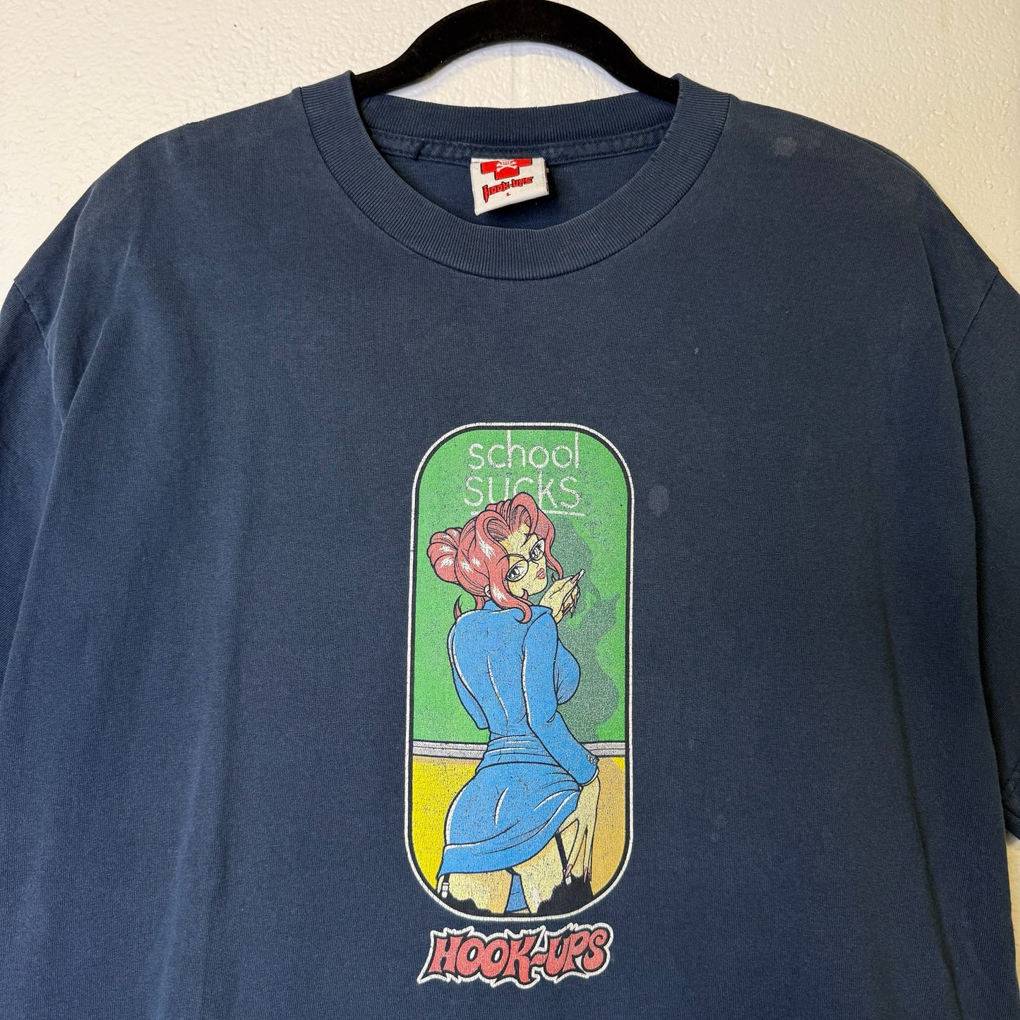 90's Hook-ups School Sucks Skate T-Shirt Sz L (B1701)