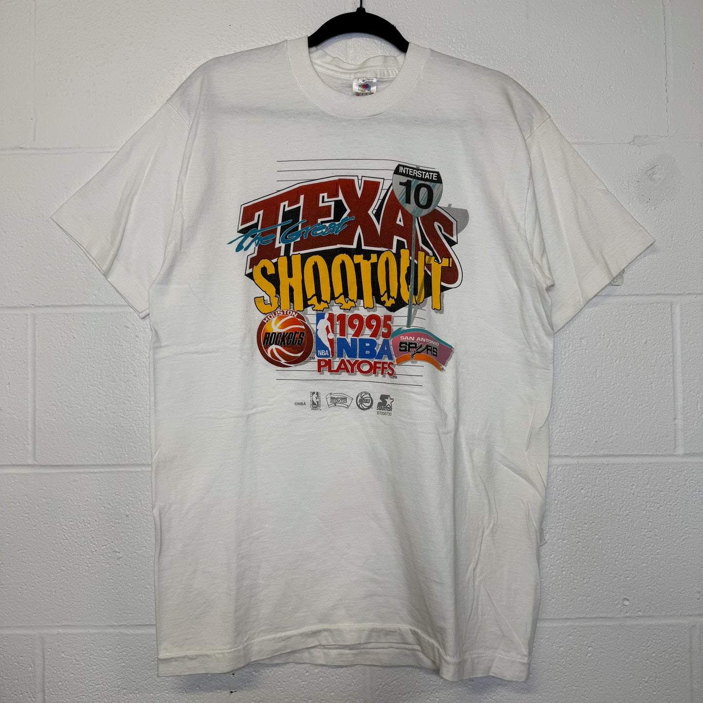 1995 Texas Shootout Spurs vs Rockets NBA T-shirt Sz L (B2978)