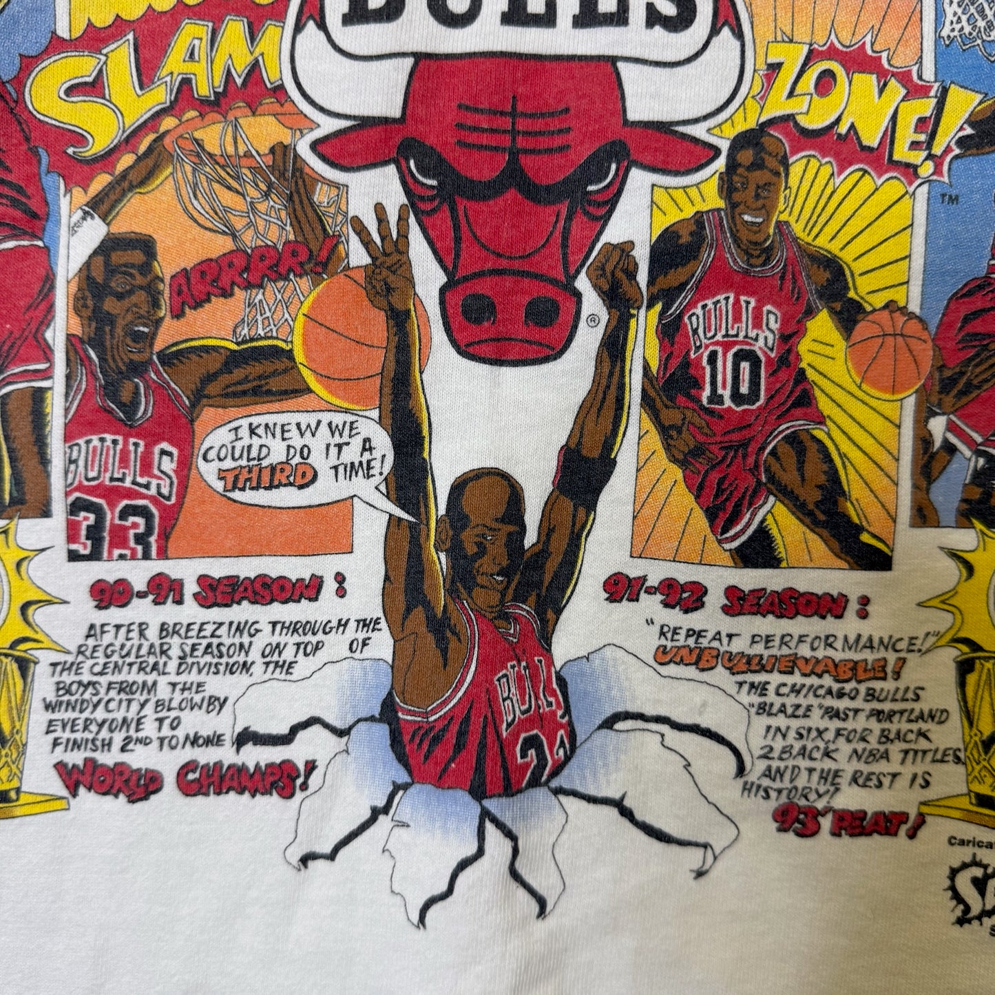 1993 Chicago Bulls Salem Comic NBA T-Shirt Sz L (B2197)