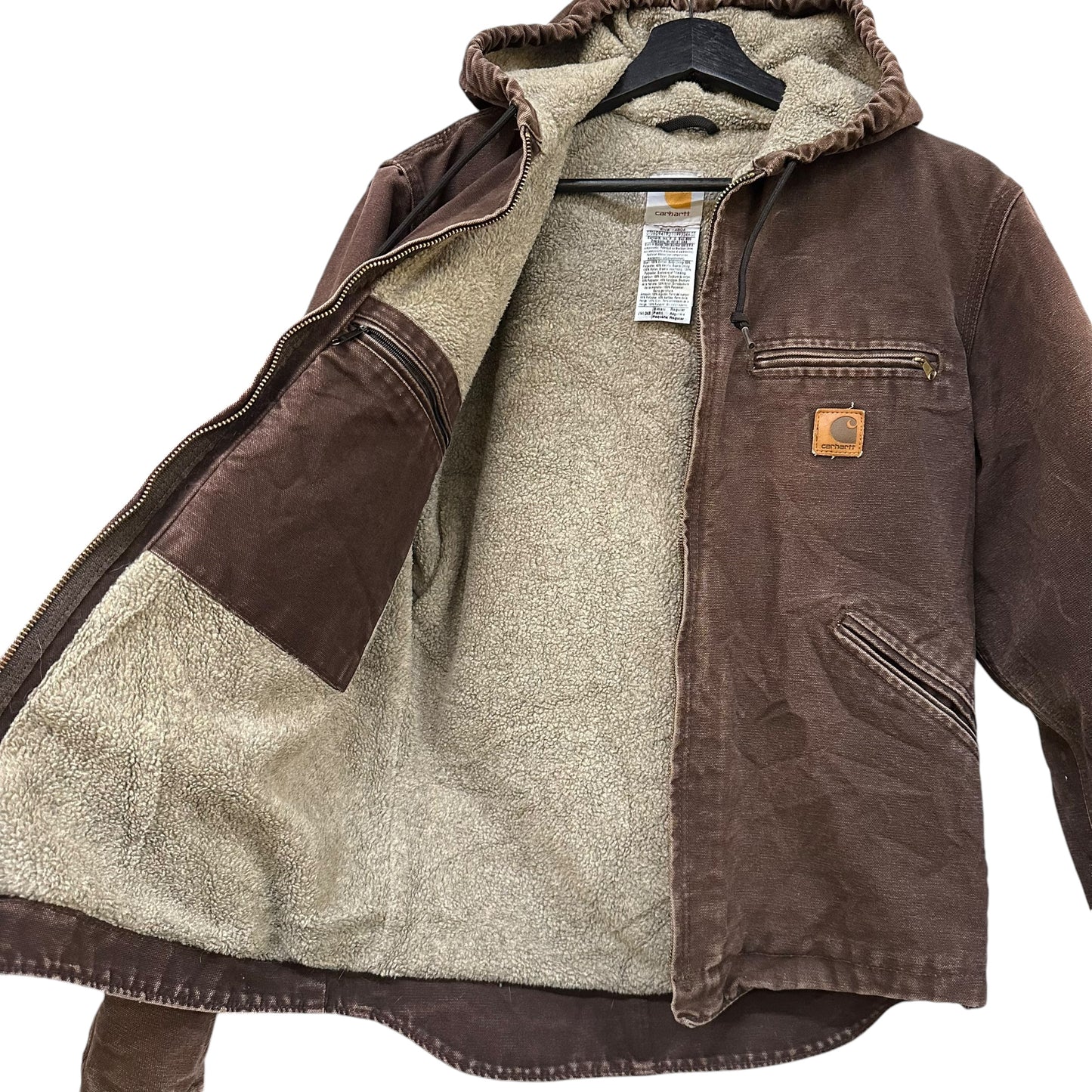 Carhartt Brown Sherpa Lined Hooded Jacket Sz S (A7589)