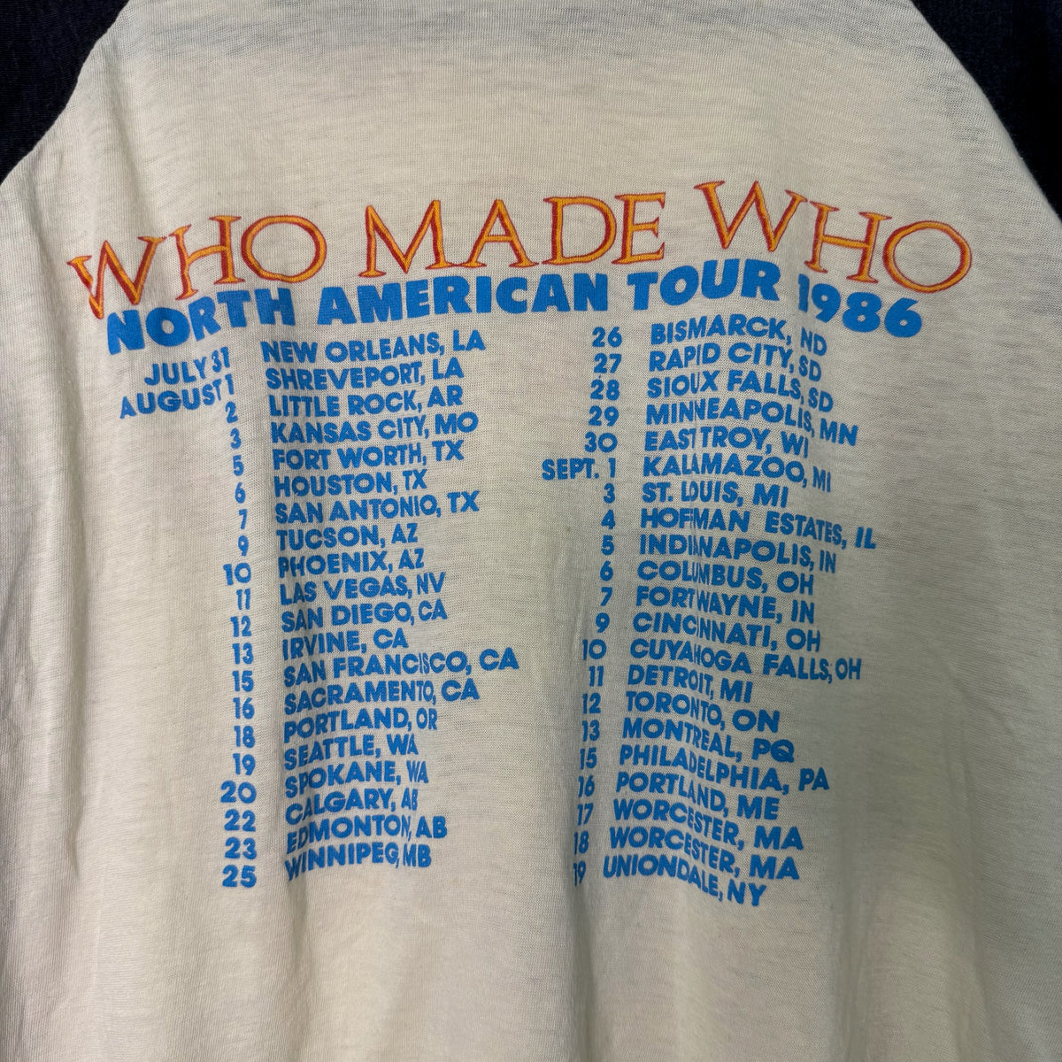 1989 AC/DC Who Made Who Band Raglan T-Shirt