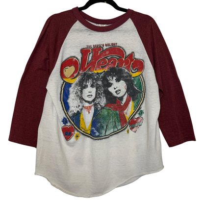 80s Heart Band Raglan Shirt Sz L (B2844)