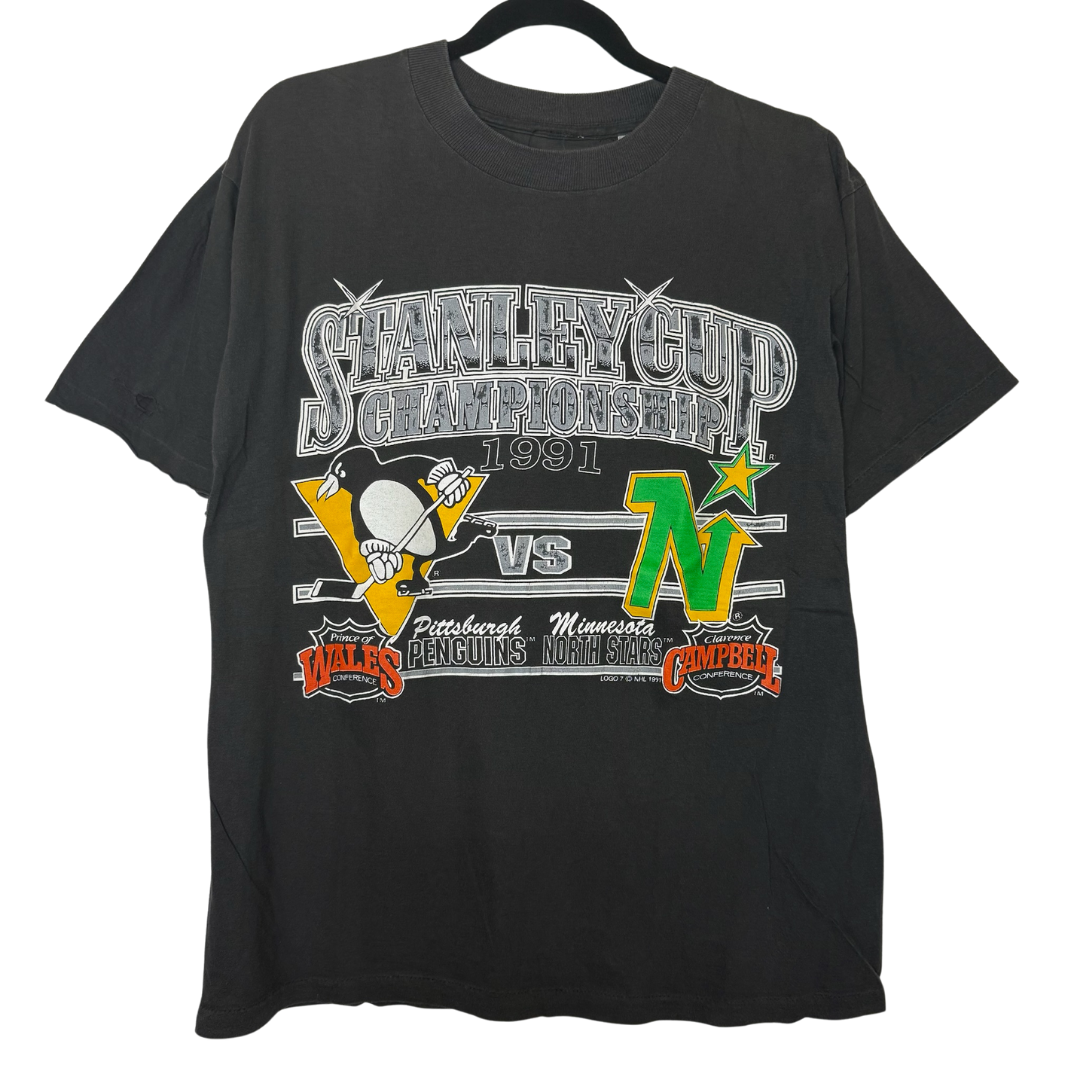 1991 Pittsburgh Penguins vs Minnesota North Stars NHL T-Shirt Sz L (B2889)