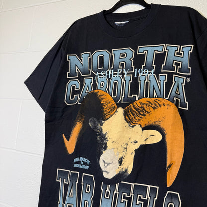 90s University of North Carolina Tar Heels Wauldron AOP T-shirt Sz L (B2588)