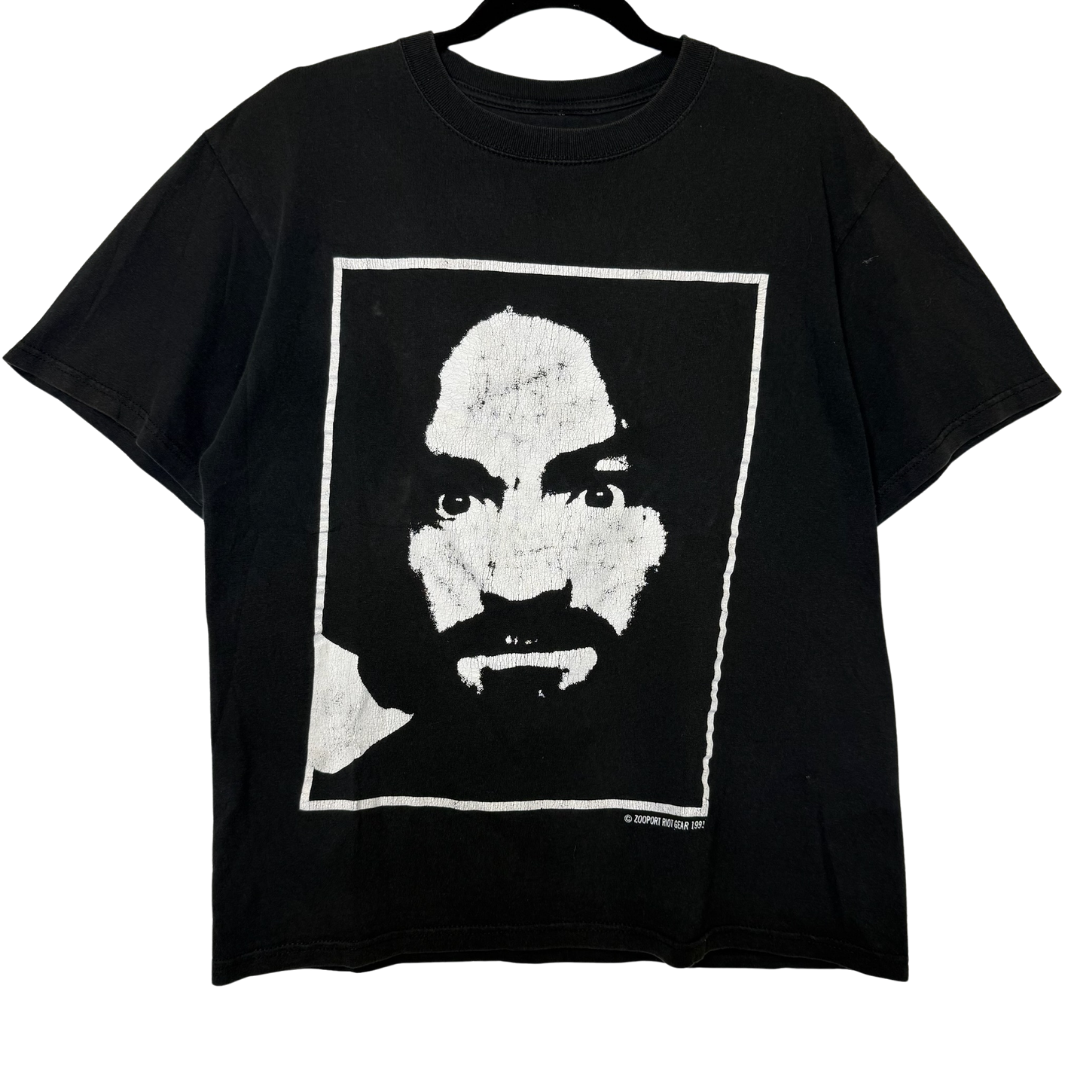 1991 Charlie Don't Surf Charles Manson T-Shirt Sz L (B2870)