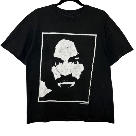 1991 Charlie Don't Surf Charles Manson T-Shirt Sz L (B2870)