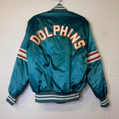 90's Miami Dolphins Satin Spellout Shain NFL Jacket Sz M (B1788)