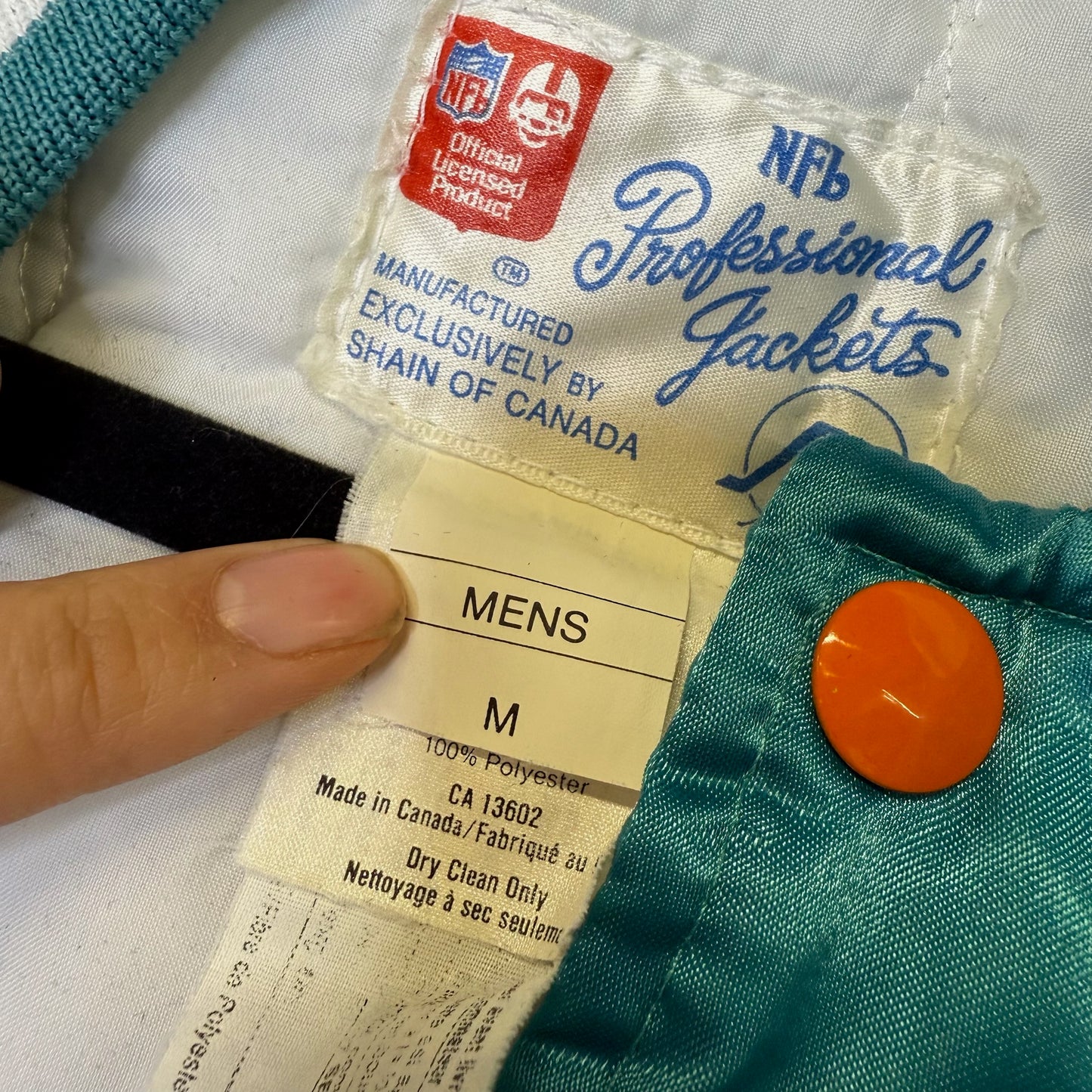 90's Miami Dolphins Satin Spellout Shain NFL Jacket Sz M (B1788)