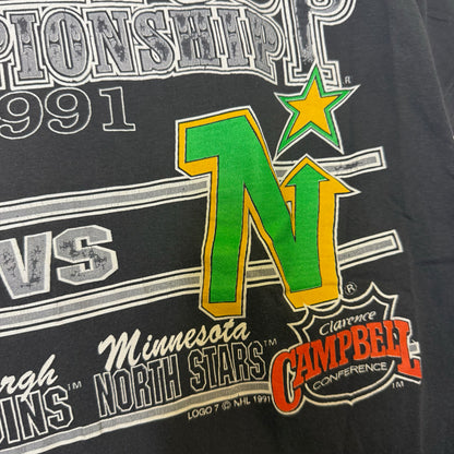 1991 Pittsburgh Penguins vs Minnesota North Stars NHL T-Shirt Sz L (B2889)