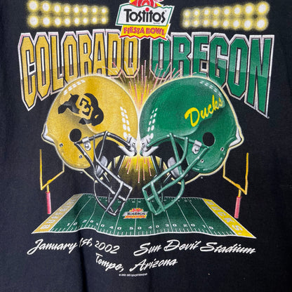 2001 Oregon vs Colorado Fiesta Bowl Football T-shirt Sz L (B1018)