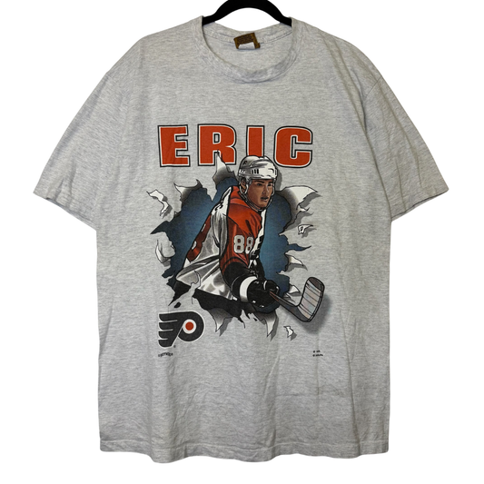 90s Eric Lindros Philadelphia Flyers NHL Nutmeg Breakthrough T-Shirt Sz L (B2868)