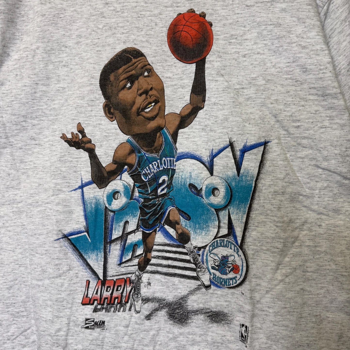 1991 Larry Jason Charlotte Hornets NBA T-Shirt Sz L (B2916)