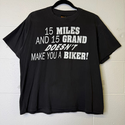 1996 15 Miles and 15 Grand Doesn't Make you a Biker Harley Davidson T-Shirt Sz L (B1353)