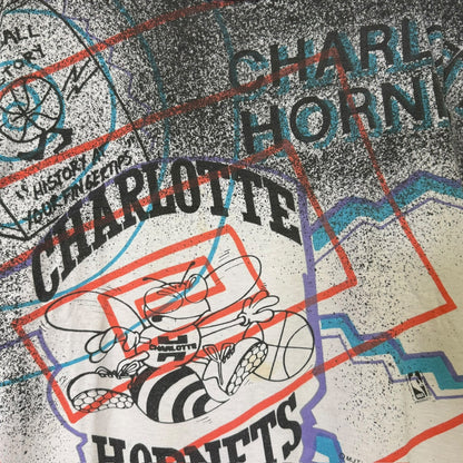 90's Charlotte Hornets NBA Magic Johnson T's AOP T-shirt Sz L (L728)