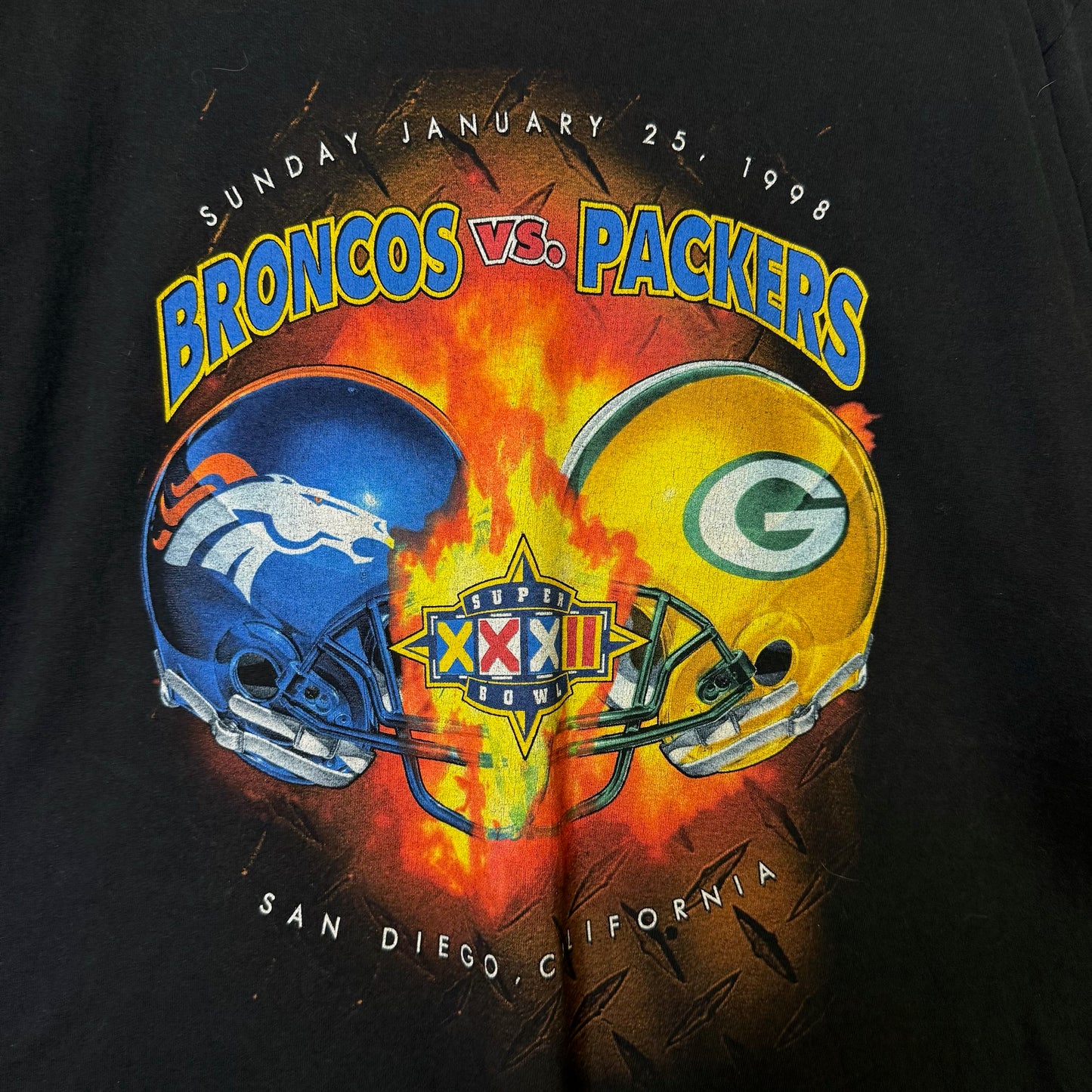 1998 Super Bowl Denver Broncos vs Green Bay Packers NFL T-shirt Sz XL (B2122)